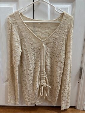 Maurices Cream Open-Knit V-Neck Sweater